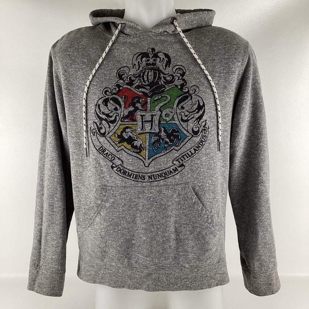 Harry Potter Hogwarts Crest Men's Small Gray Pullover Hoodie Sweatshirt - Picture 3 of 11